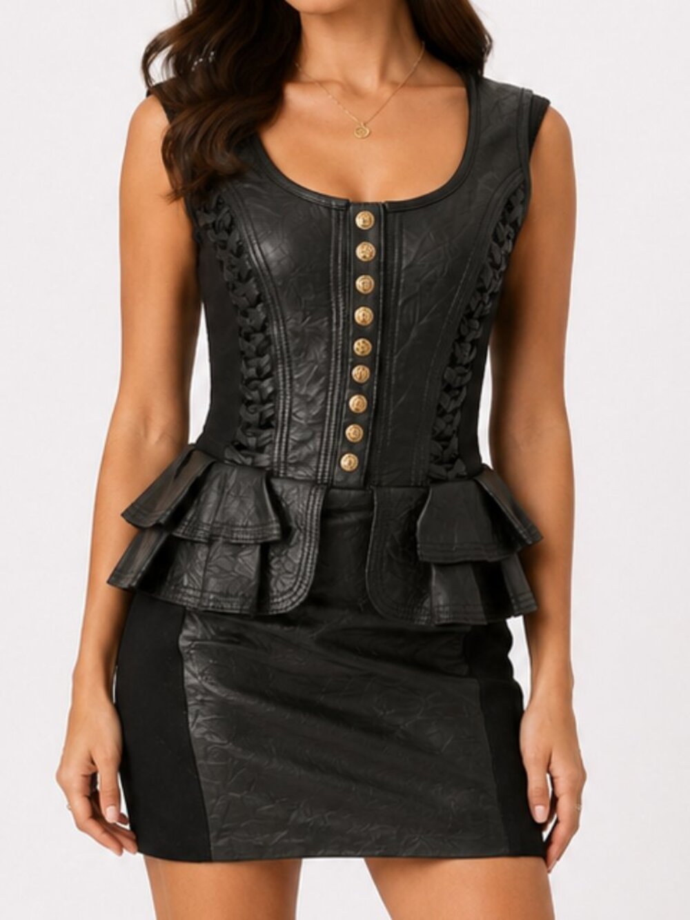 ALICE by Temperley Black Leather Peplum Mini Dress US4 UK8